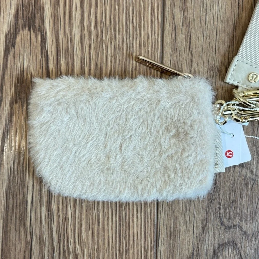 NWT Lululemon Dual Pouch Wristlet *Plush Fleece In Natural Ivory/Gold